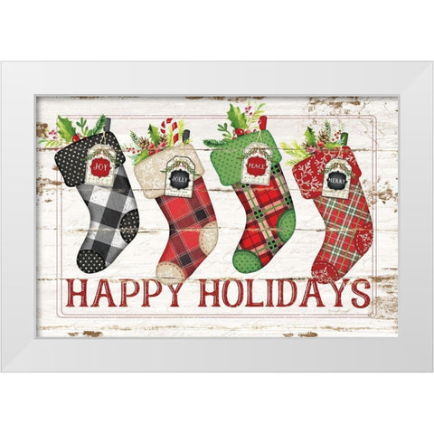 Happy Stockings White Modern Wood Framed Art Print by Pugh, Jennifer