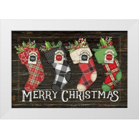 Merry Stockings White Modern Wood Framed Art Print by Pugh, Jennifer