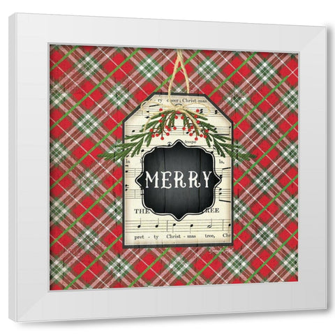 Merry Christmas Plaid White Modern Wood Framed Art Print by Pugh, Jennifer