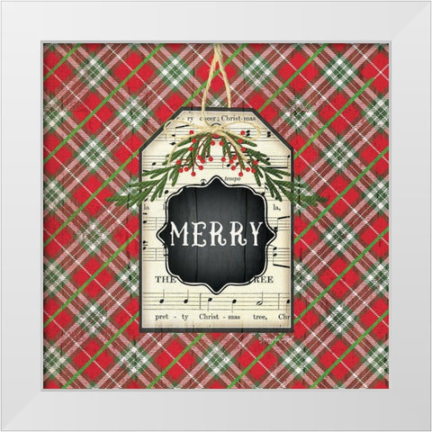 Merry Christmas Plaid White Modern Wood Framed Art Print by Pugh, Jennifer