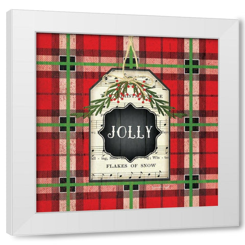 Jolly Christmas Plaid White Modern Wood Framed Art Print by Pugh, Jennifer