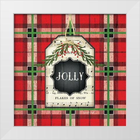 Jolly Christmas Plaid White Modern Wood Framed Art Print by Pugh, Jennifer