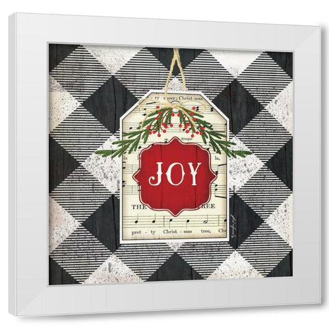 Joy Christmas Plaid White Modern Wood Framed Art Print by Pugh, Jennifer