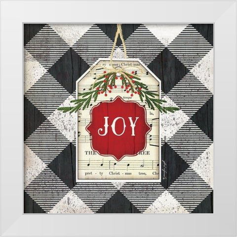 Joy Christmas Plaid White Modern Wood Framed Art Print by Pugh, Jennifer