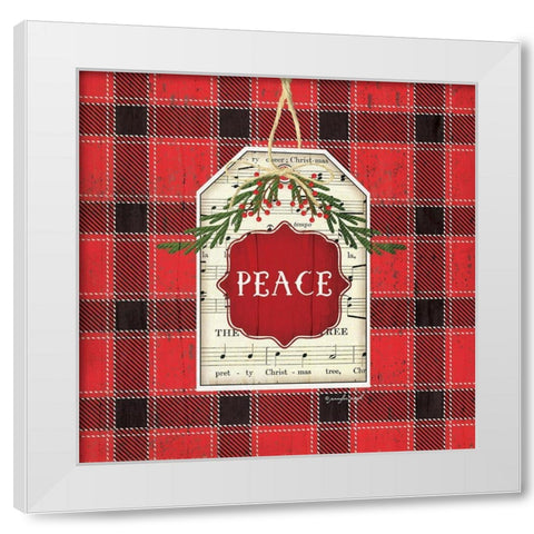 Peace Christmas Plaid White Modern Wood Framed Art Print by Pugh, Jennifer