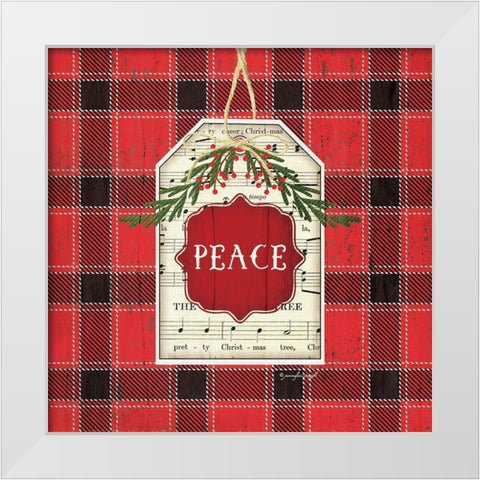 Peace Christmas Plaid White Modern Wood Framed Art Print by Pugh, Jennifer