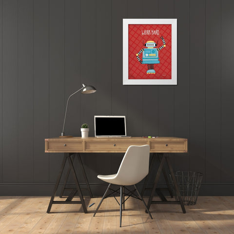 Work Bot White Modern Wood Framed Art Print by Pugh, Jennifer