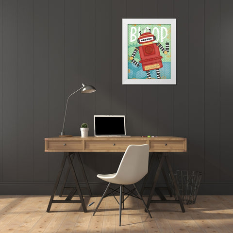 Bloop Bot White Modern Wood Framed Art Print by Pugh, Jennifer