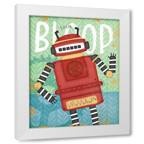 Bloop Bot White Modern Wood Framed Art Print by Pugh, Jennifer