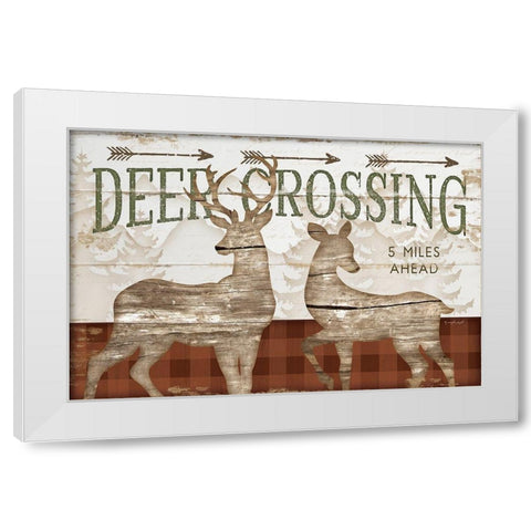 Deer Crossing White Modern Wood Framed Art Print by Pugh, Jennifer