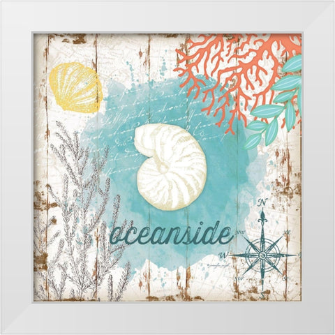 Oceanside White Modern Wood Framed Art Print by Pugh, Jennifer