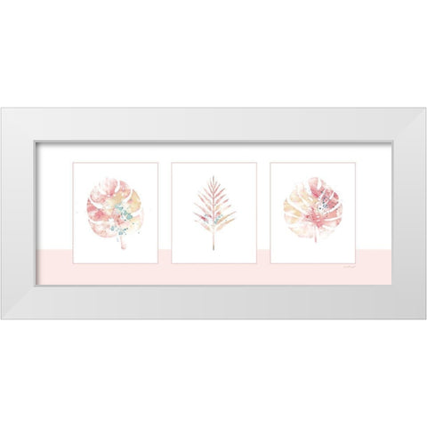 Pink Floral Panel White Modern Wood Framed Art Print by Pugh, Jennifer