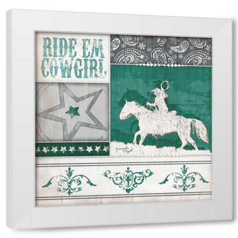 Ride Em Cowgirl White Modern Wood Framed Art Print by Pugh, Jennifer