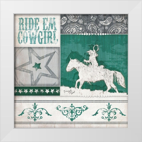 Ride Em Cowgirl White Modern Wood Framed Art Print by Pugh, Jennifer