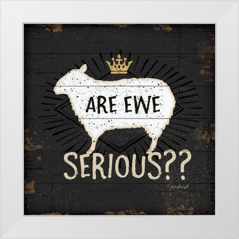 Are Ewe Serious White Modern Wood Framed Art Print by Pugh, Jennifer