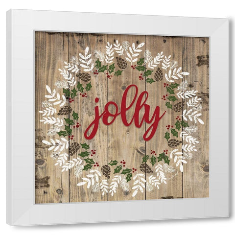 Jolly Wreath White Modern Wood Framed Art Print by Pugh, Jennifer