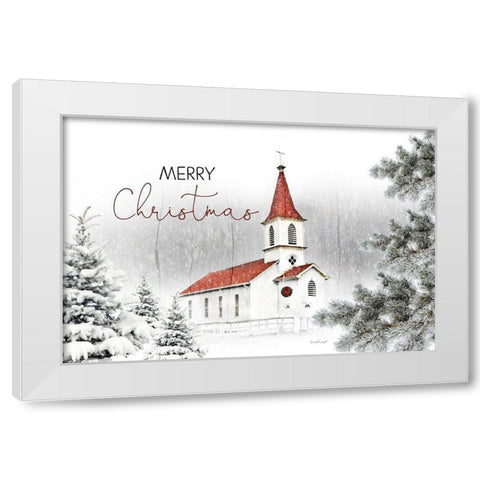 Merry Christmas Church White Modern Wood Framed Art Print by Pugh, Jennifer