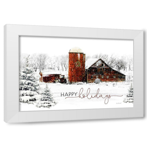 Happy Holidays Barn White Modern Wood Framed Art Print by Pugh, Jennifer