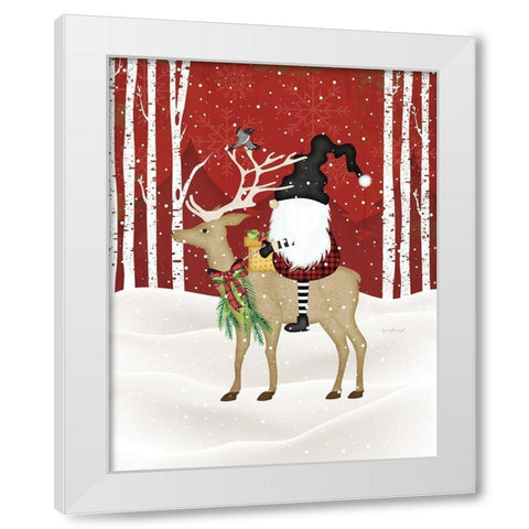 Gnome Riding Deer White Modern Wood Framed Art Print by Pugh, Jennifer