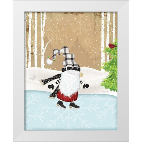 Skating Gnome White Modern Wood Framed Art Print by Pugh, Jennifer