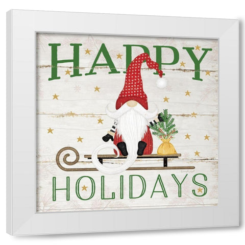 Happy Holidays Gnome White Modern Wood Framed Art Print by Pugh, Jennifer