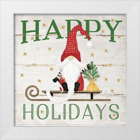 Happy Holidays Gnome White Modern Wood Framed Art Print by Pugh, Jennifer