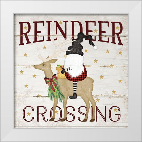 Gnome Reindeer Crossing White Modern Wood Framed Art Print by Pugh, Jennifer