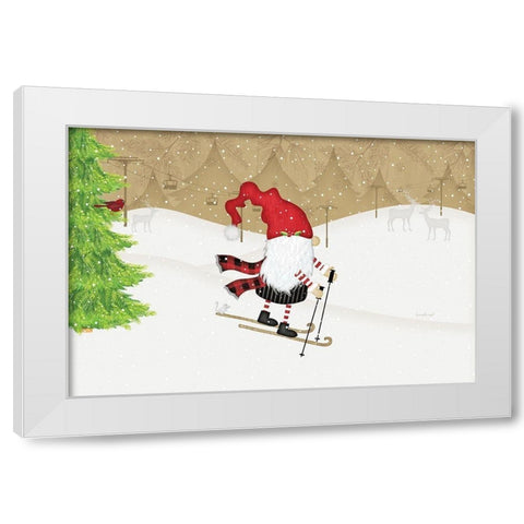 Gnome Skier White Modern Wood Framed Art Print by Pugh, Jennifer