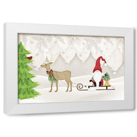 Gnome Sled White Modern Wood Framed Art Print by Pugh, Jennifer