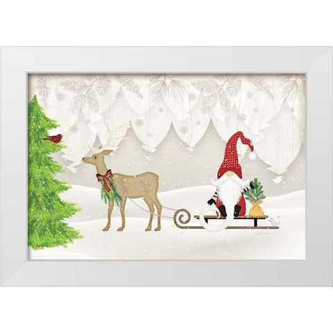 Gnome Sled White Modern Wood Framed Art Print by Pugh, Jennifer