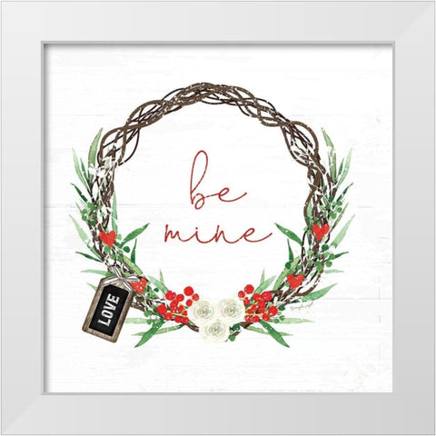 Be Mine Wreath White Modern Wood Framed Art Print by Pugh, Jennifer