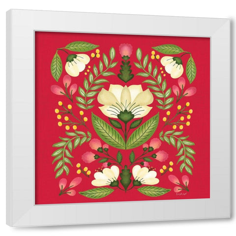 Folk Floral in Red White Modern Wood Framed Art Print by Pugh, Jennifer