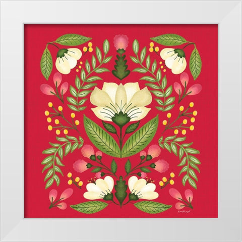 Folk Floral in Red White Modern Wood Framed Art Print by Pugh, Jennifer