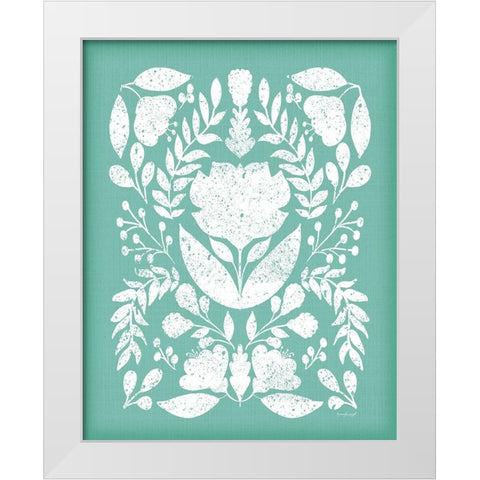 Folk Floral in Blue White Modern Wood Framed Art Print by Pugh, Jennifer