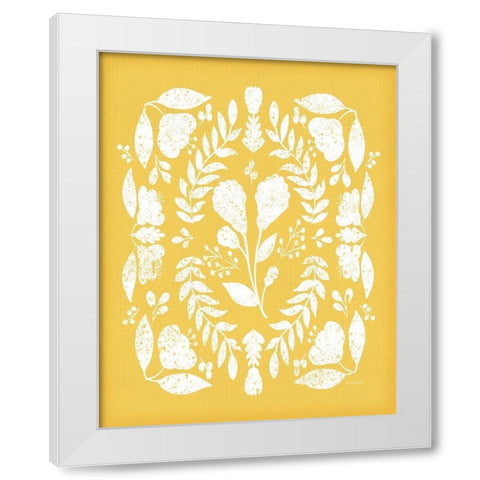 Folk Floral in Yellow White Modern Wood Framed Art Print by Pugh, Jennifer