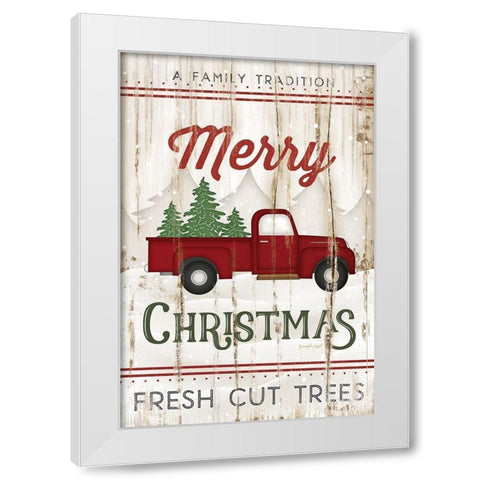 Merry Christmas Truck White Modern Wood Framed Art Print by Pugh, Jennifer