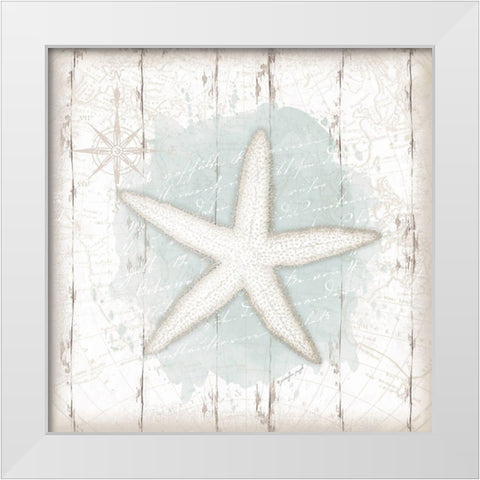 Calming Coastal Starfish White Modern Wood Framed Art Print by Pugh, Jennifer