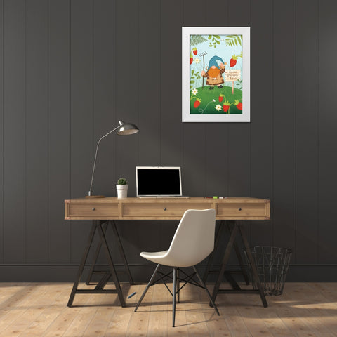 Gnome Berries White Modern Wood Framed Art Print by Pugh, Jennifer