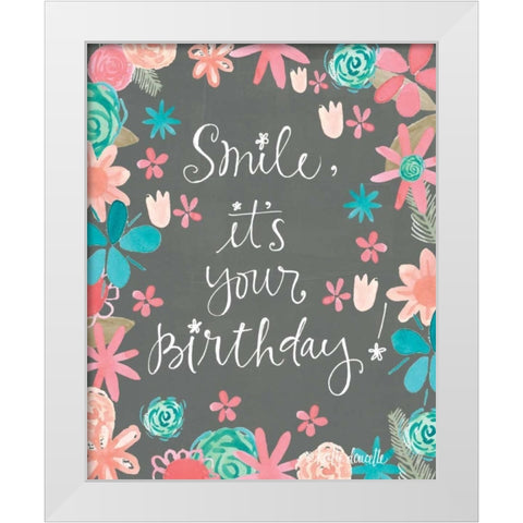 Flowery Birthday White Modern Wood Framed Art Print by Doucette, Katie