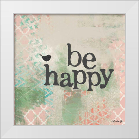 Be Happy - Pink White Modern Wood Framed Art Print by Doucette, Katie