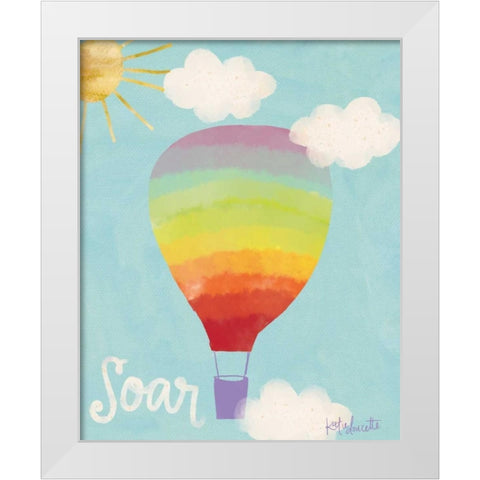 Rainbow Hot Air Balloon White Modern Wood Framed Art Print by Doucette, Katie