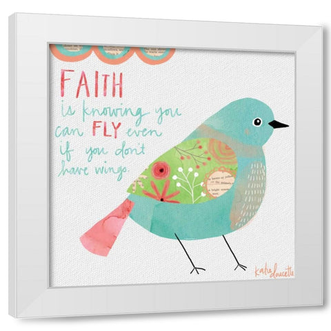 Faith Watercolor Bird White Modern Wood Framed Art Print by Doucette, Katie