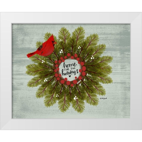 Cardinal Wreath White Modern Wood Framed Art Print by Doucette, Katie