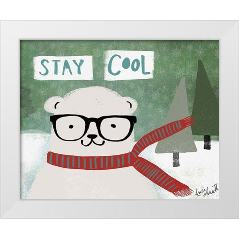 Hipster Bear Stay Cool White Modern Wood Framed Art Print by Doucette, Katie
