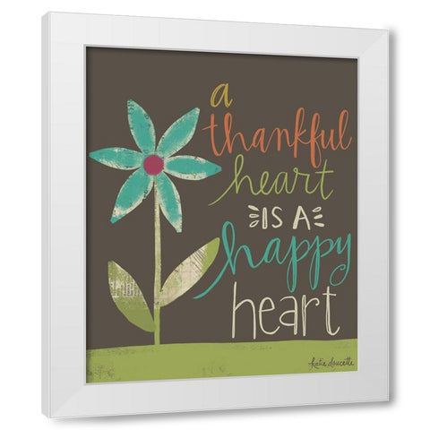 Thankful Happy Heart White Modern Wood Framed Art Print by Doucette, Katie