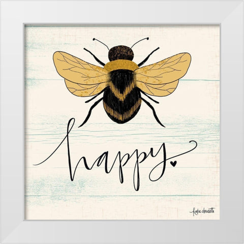 Bee Happy White Modern Wood Framed Art Print by Doucette, Katie