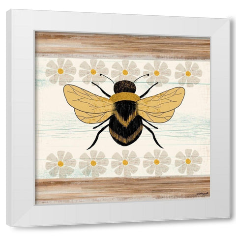 Farmhouse Bee White Modern Wood Framed Art Print by Doucette, Katie