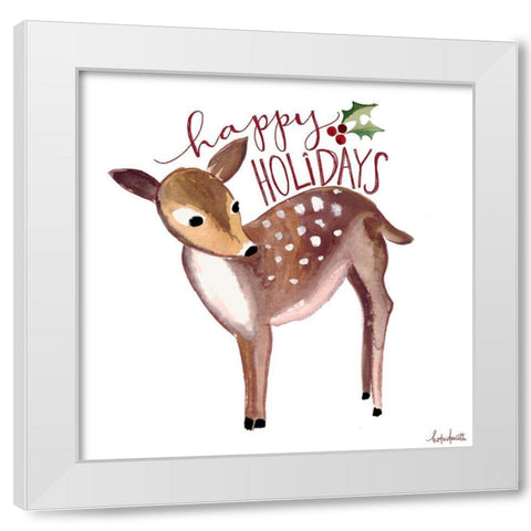Happy Holidays Deer White Modern Wood Framed Art Print by Doucette, Katie