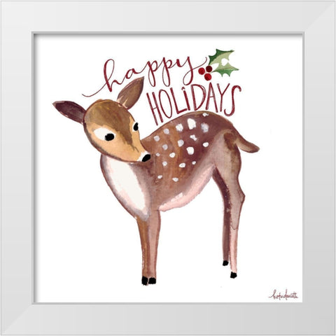 Happy Holidays Deer White Modern Wood Framed Art Print by Doucette, Katie