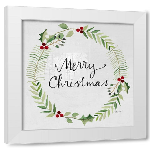 Merry Christmas Wreath White Modern Wood Framed Art Print by Doucette, Katie